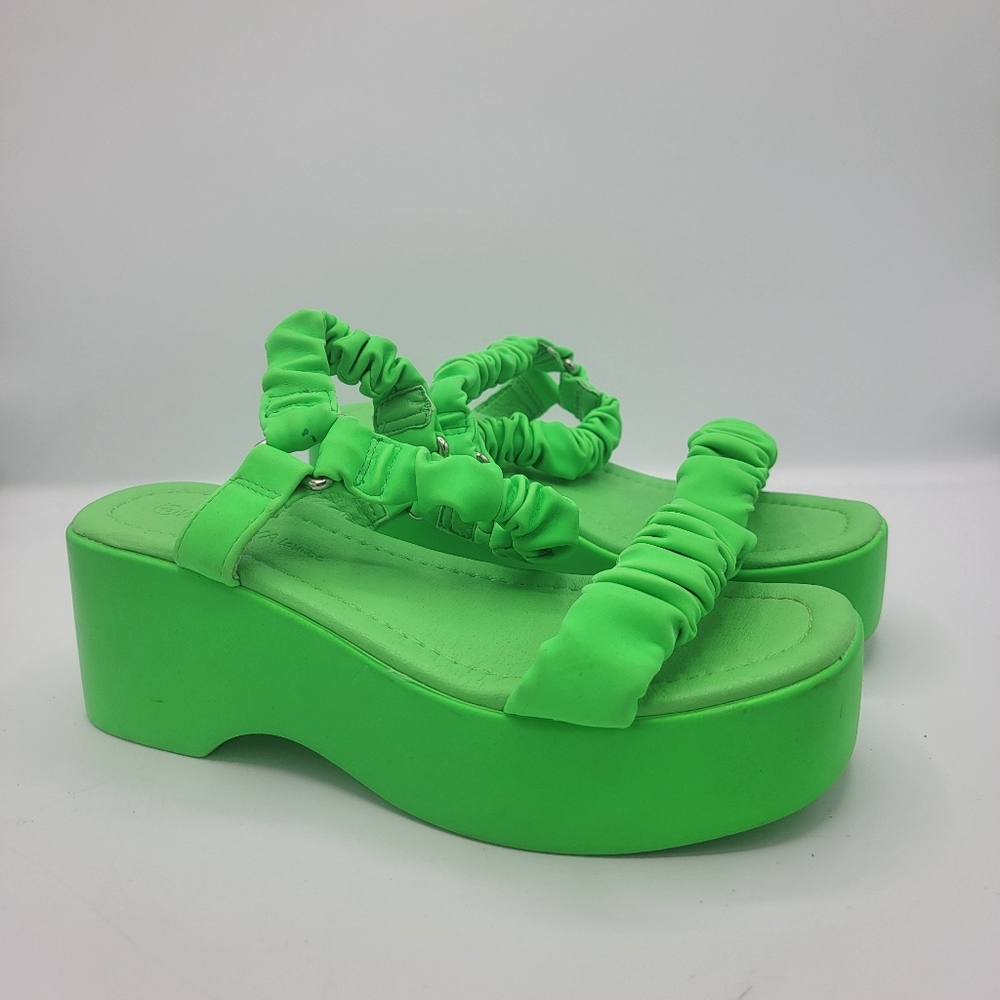 Wild Diva Neon Green Platform Sandals